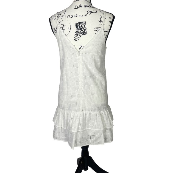 GB‎ Gianni Bini White Eyelet Dress Sleeveless Cotton Lined Ruffle Hem Small - Picture 5 of 6